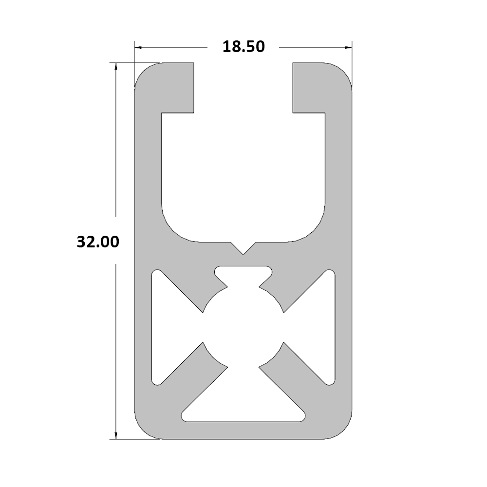 10-3218.5-0-60IN MODULAR SOLUTIONS EXTRUDED PROFILE<br>32MM X18.5MM, CUT TO THE LENGTH OF 60 INCH